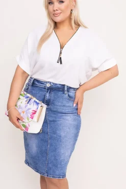 Damskie Włoski Biała Bluzka z rozsuwanym dekoltem EKIUZI