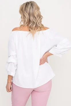 Damskie Włoski Biała błyszcząca Bluzka z marszczonymi rękawami VENSI