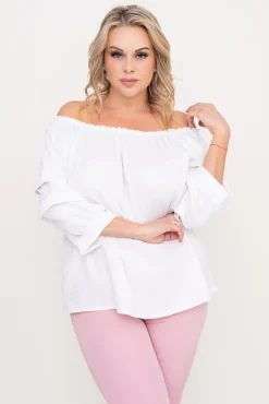 Damskie Włoski Biała błyszcząca Bluzka z marszczonymi rękawami VENSI