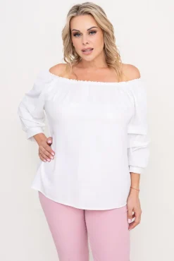 Damskie Włoski Biała błyszcząca Bluzka z marszczonymi rękawami VENSI