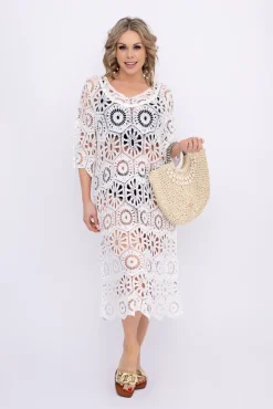 Włoski Biała haftowana Sukienka plażowa PLAYEN