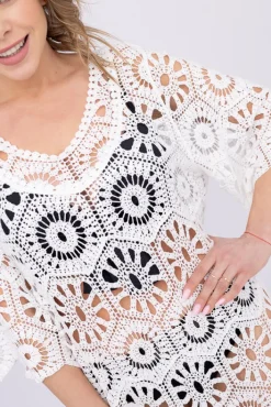 Włoski Biała haftowana Sukienka plażowa PLAYEN