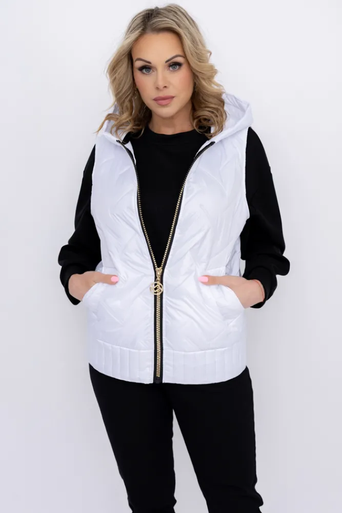 Damskie Polski Biała Kamizelka z kapturem MEGERI