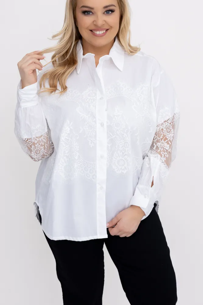 Damskie Włoski Biała Koszula z koronką IRIEN