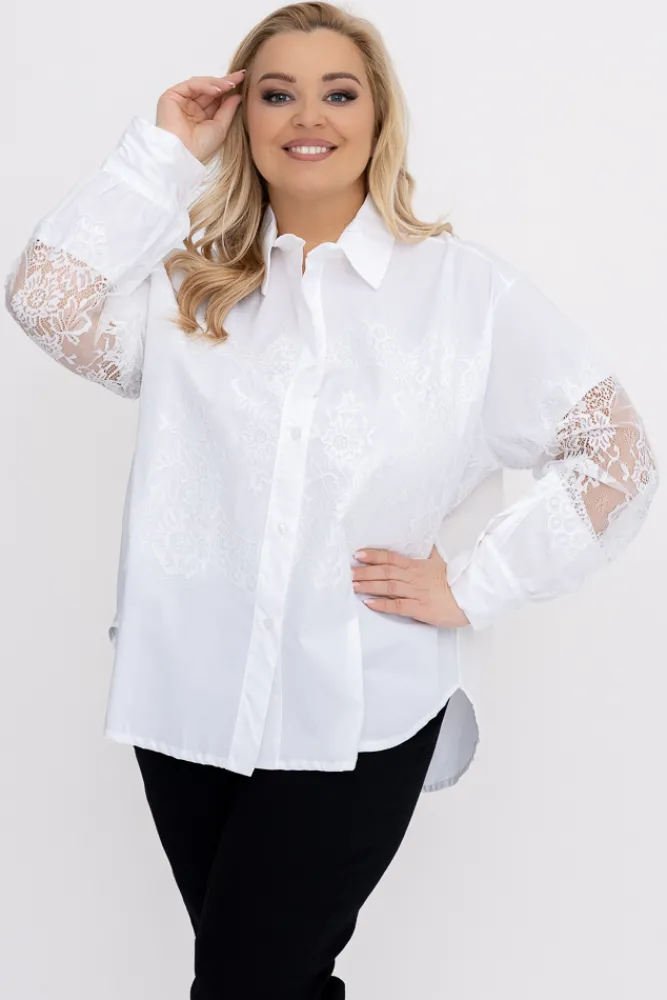 Damskie Włoski Biała Koszula z koronką IRIEN