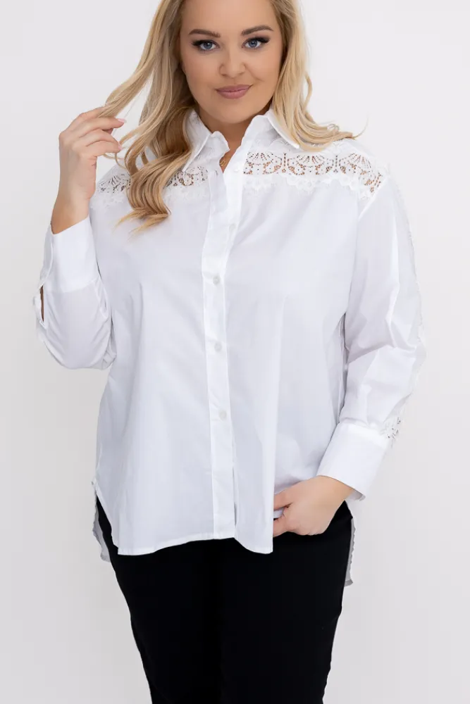 Damskie Włoski Biała Koszula z koronką SENRI