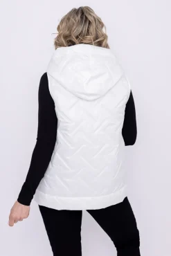 Damskie Polski Biała pikowana Kamizelka z kapturem SUMENTO