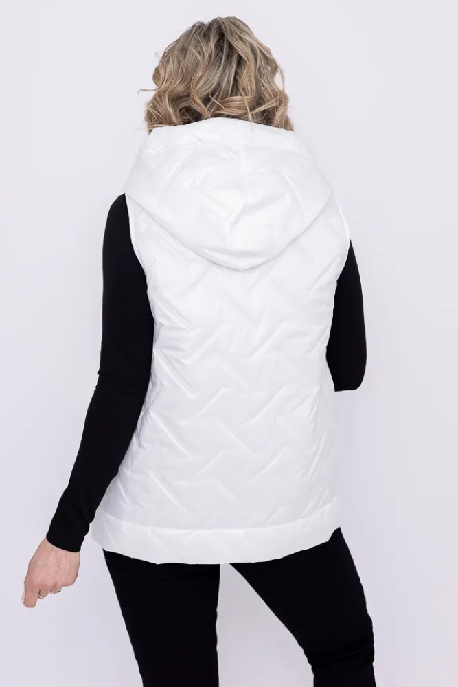 Damskie Polski Biała pikowana Kamizelka z kapturem SUMENTO