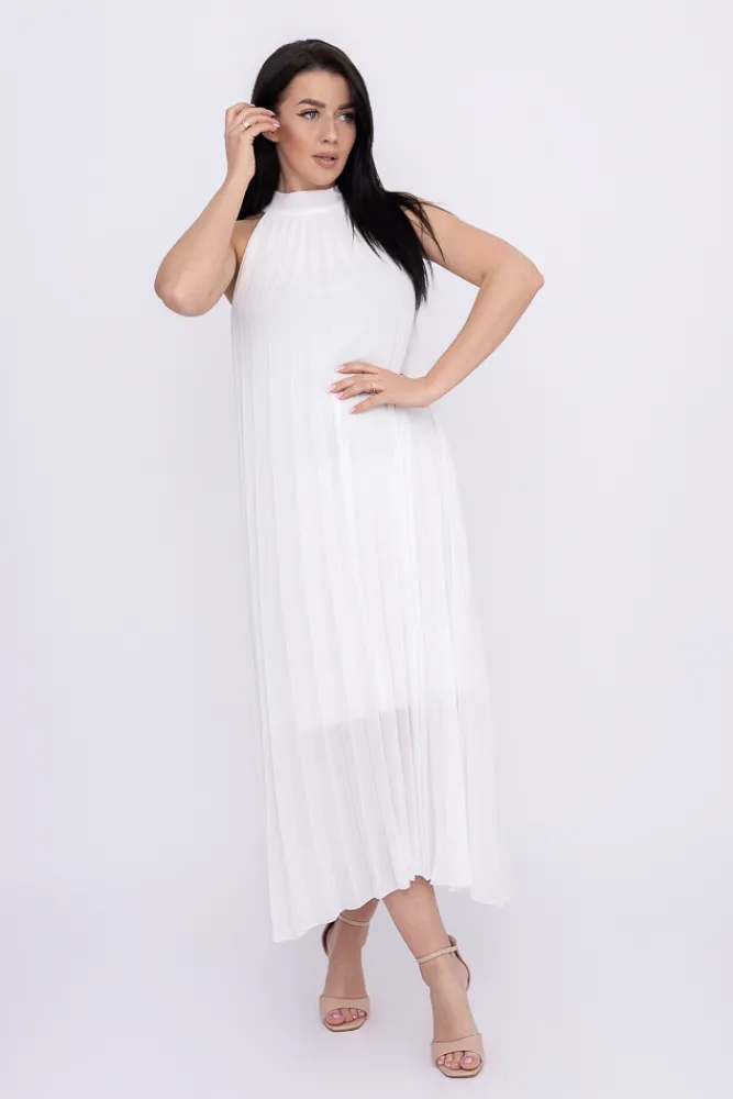 Włoski Biała plisowana Sukienka szyfonowa LUZIO