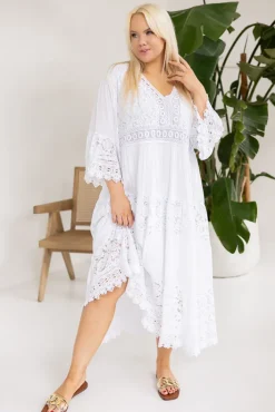 Włoski Biała Sukienka koronkowa GASPI