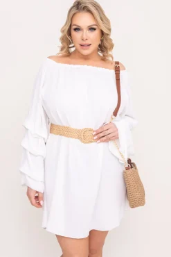 Polski Biała Sukienka z marszczonymi rękawami LERTIA
