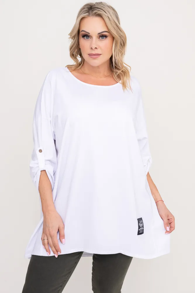 Damskie Włoski Biała Tunika asymetryczna DELMENA
