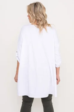 Damskie Włoski Biała Tunika asymetryczna DELMENA