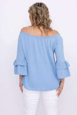 Damskie Włoski Błękitna Bluzka z falbanami PARFI