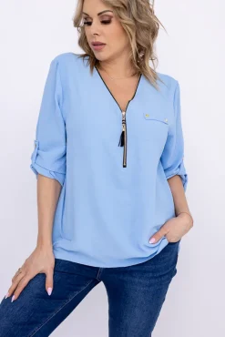 Damskie Włoski Błękitna Bluzka z rozsuwanym dekoltem MERXIO