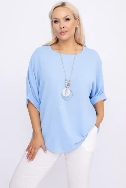 Damskie Włoski Błękitna Bluzka z wisiorkiem BELUCIO
