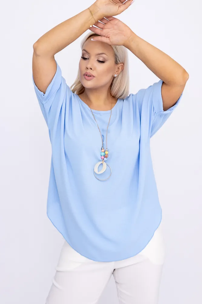 Damskie Włoski Błękitna Bluzka z wisiorkiem BELUCIO