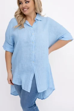 Damskie Włoski Błękitna Koszula lniana LOGARIO