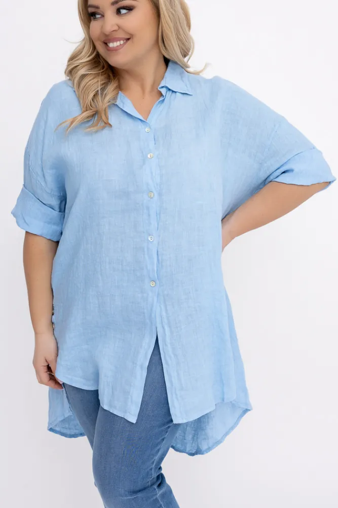 Damskie Włoski Błękitna Koszula lniana LOGARIO