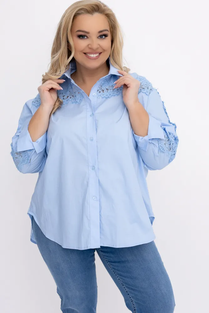 Damskie Włoski Błękitna Koszula z koronką SENRI