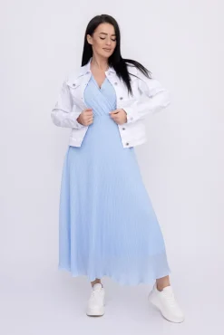 Włoski Błękitna plisowana Sukienka szyfonowa GUSTEN