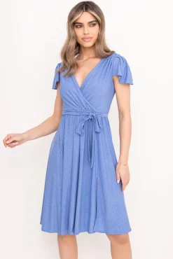 Polski Błękitna Sukienka brokatowa GENVELI