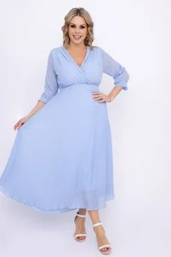 Włoski Błękitna Sukienka plisowana KEMELI