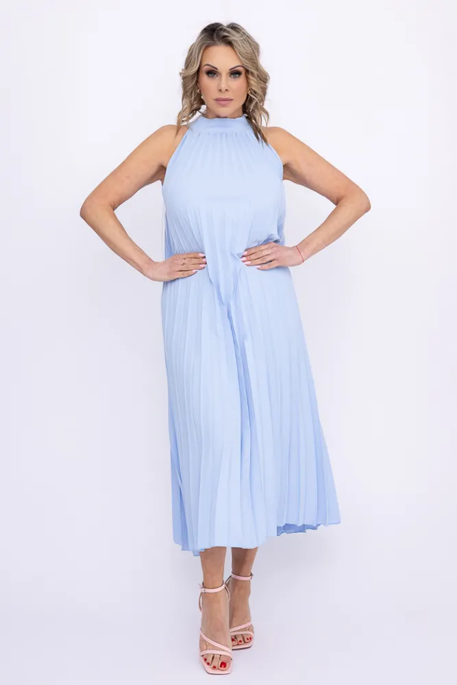 Włoski Błękitna Sukienka plisowana JAKARTA