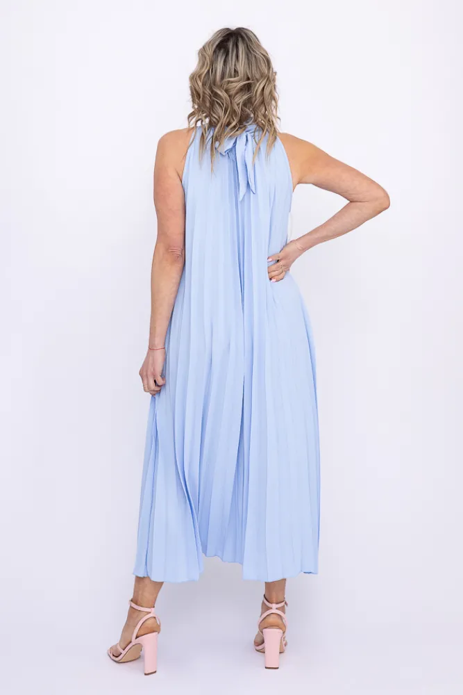 Włoski Błękitna Sukienka plisowana JAKARTA