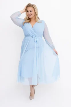 Włoski Błękitna Sukienka siateczkowa MANTARI