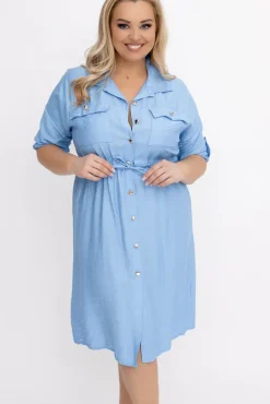Włoski Błękitna Sukienka szmizjerka SAFERI