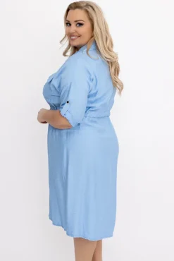 Włoski Błękitna Sukienka szmizjerka SAFERI