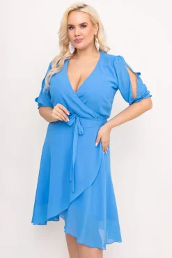 Polski Błękitna Sukienka szyfonowa PEGIO