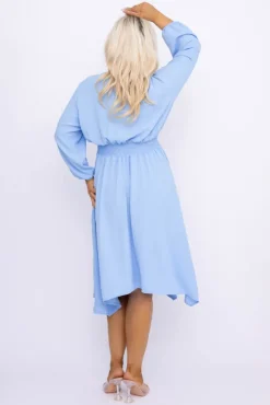 Polski Błękitna Sukienka z marszczeniem MILIO