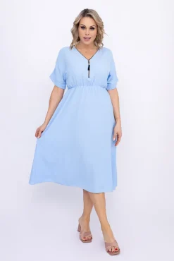 Włoski Błękitna Sukienka z rozsuwanym dekoltem TRIZI