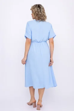 Włoski Błękitna Sukienka z rozsuwanym dekoltem TRIZI