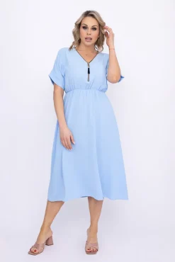Włoski Błękitna Sukienka z rozsuwanym dekoltem TRIZI