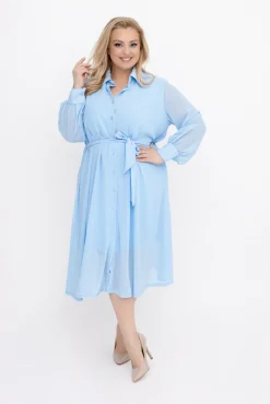 Włoski Błękitna szyfonowa Sukienka koszulowa EFARINO