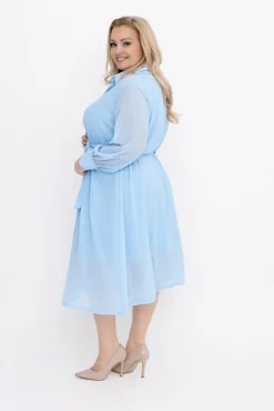 Włoski Błękitna szyfonowa Sukienka koszulowa EFARINO