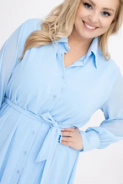 Włoski Błękitna szyfonowa Sukienka koszulowa EFARINO