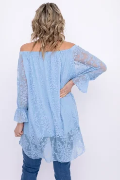 Damskie Polski Błękitna Tunika koronkowa BENITO