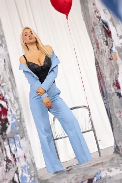 Damskie Polski Błękitny Garnitur dwurzędowy ALISON