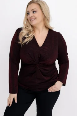 Damskie Włoski Bordowa Bluzka błyszcząca LAGGI