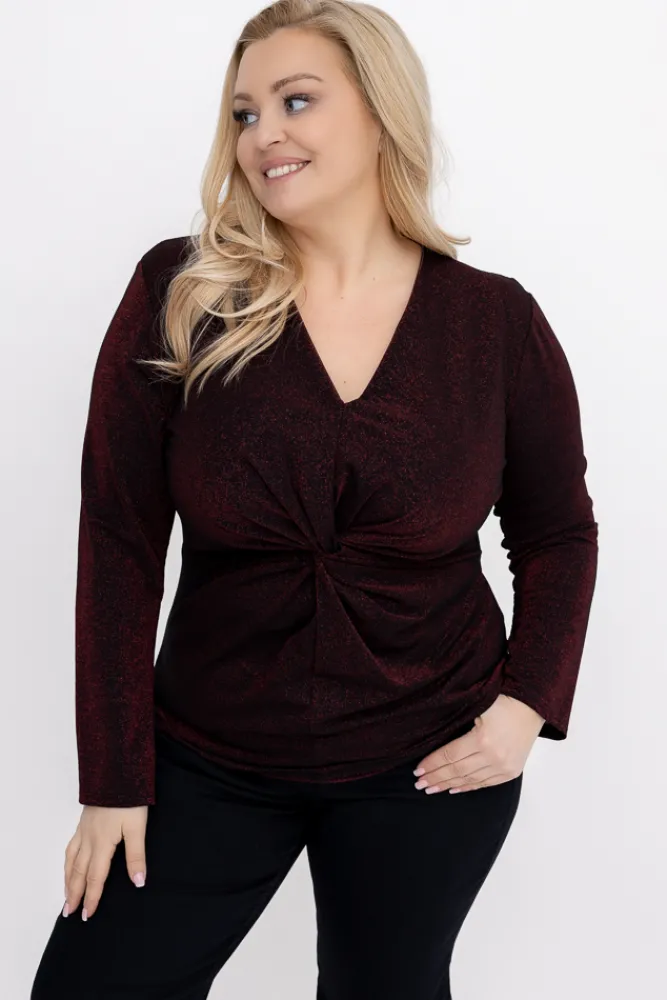 Damskie Włoski Bordowa Bluzka błyszcząca LAGGI
