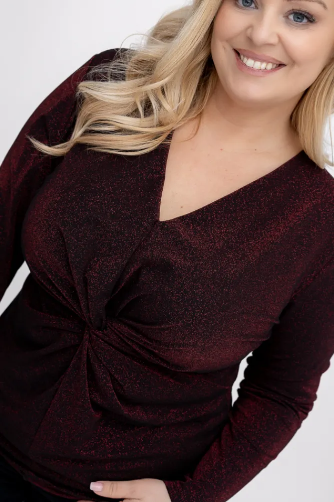 Damskie Włoski Bordowa Bluzka błyszcząca LAGGI