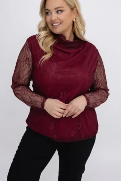 Damskie Włoski Bordowa Bluzka koronkowa OLIEN