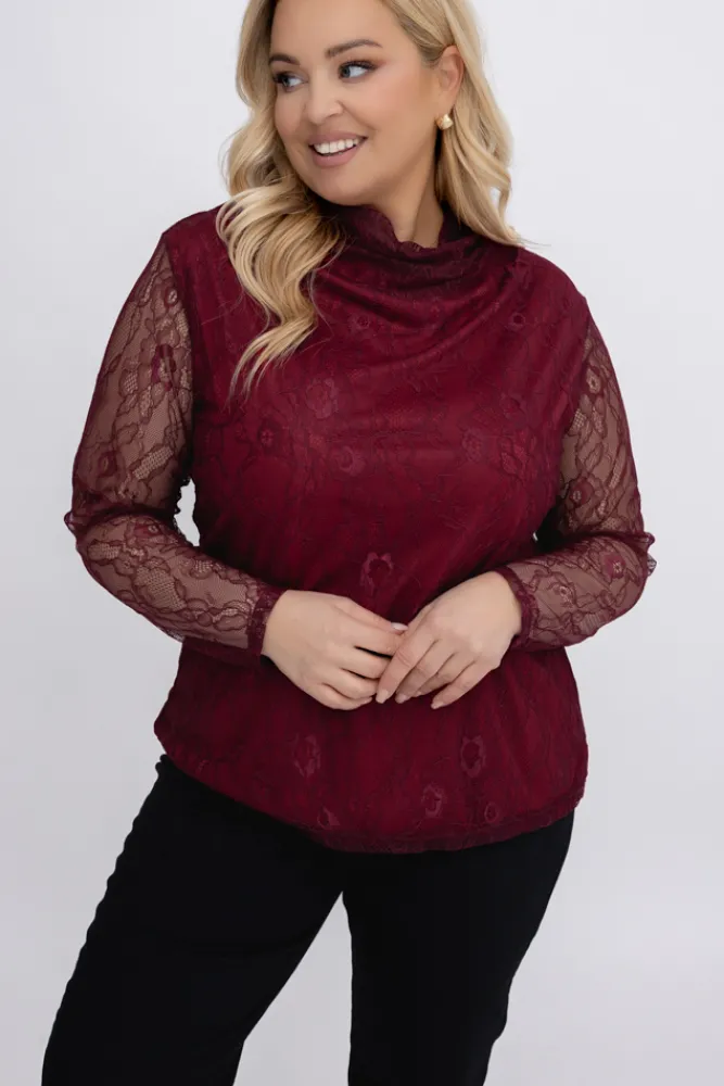 Damskie Włoski Bordowa Bluzka koronkowa OLIEN