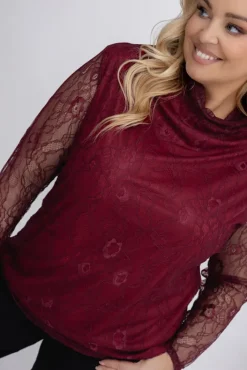 Damskie Włoski Bordowa Bluzka koronkowa OLIEN