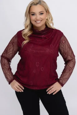Damskie Włoski Bordowa Bluzka koronkowa OLIEN
