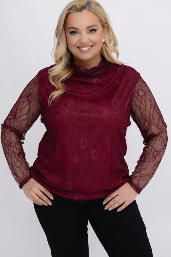 Damskie Włoski Bordowa Bluzka koronkowa OLIEN
